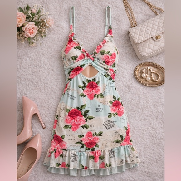 Betsey Johnson Other - Betsey Johnson Floral Nightgown Slip Dress Cutout Ruffle Hem Size M